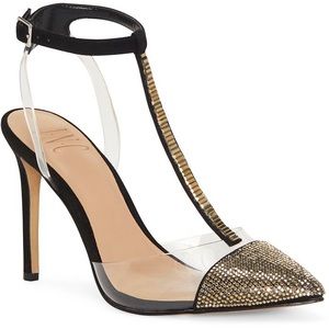 INC gold and black heels